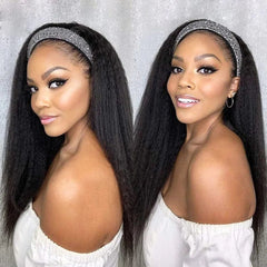 Kinky Straight Headband Wigs Remy Human Hair Wig Ready To Wear Brazilian Yaki Straight Headband Human Hair Wig for Women - SHOWLU FASHION STORE
