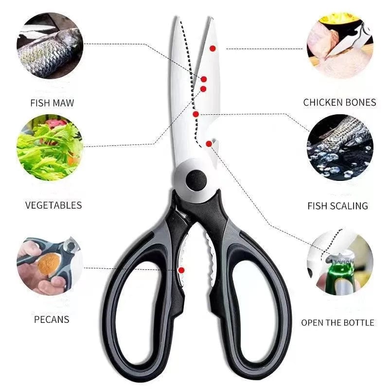 Kitchen Scissors Stainless Steel Multifunctional Non Slip Sharp Chicken Bone Scissors Chicken Wings Fish Killing BBQ Scissors - SHOWLU FASHION STORE