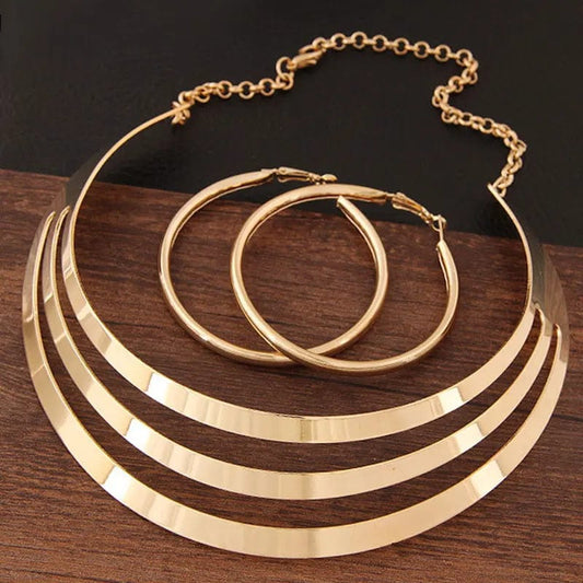 KMVEXO Trendy Gold Color Torques Necklace Round Earrings Sets Women Party Statement Jewelry Dress Accessories Bijoux Female Gift - SHOWLU FASHION STORE