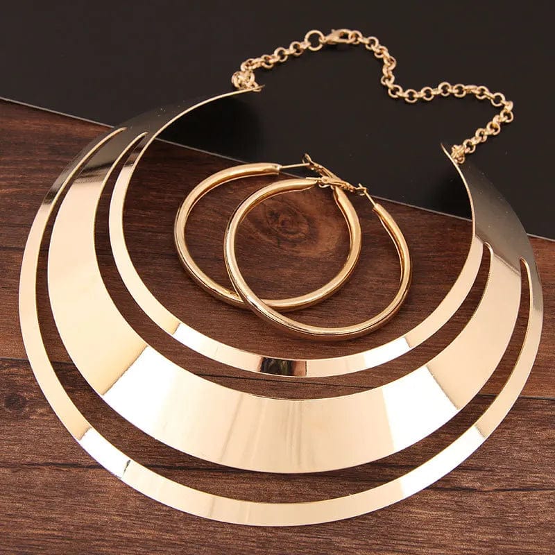 KMVEXO Trendy Gold Color Torques Necklace Round Earrings Sets Women Party Statement Jewelry Dress Accessories Bijoux Female Gift - SHOWLU FASHION STORE