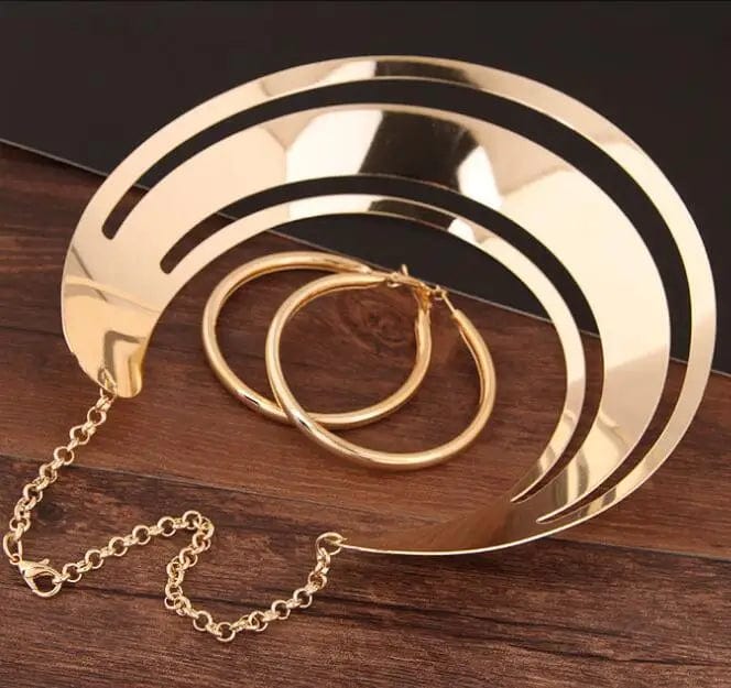 KMVEXO Trendy Gold Color Torques Necklace Round Earrings Sets Women Party Statement Jewelry Dress Accessories Bijoux Female Gift - SHOWLU FASHION STORE