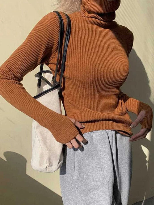 Knitted Sweater Women Korean Version Turtleneck Sweater Winter Solid Color Pullover Slimming Interior Lapping Warm Basic Tops - SHOWLU FASHION STORE