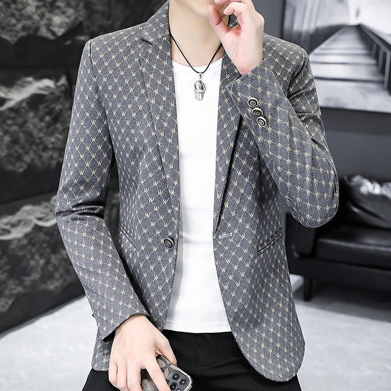 Korean Letter Print Men Blazers Brand 2024 Spring Casual Business Suit Jackets Slim Fit Street Wear Social Jacket Men Clothing - SHOWLU FASHION STORE