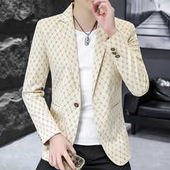Korean Letter Print Men Blazers Brand 2024 Spring Casual Business Suit Jackets Slim Fit Street Wear Social Jacket Men Clothing - SHOWLU FASHION STORE