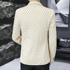 Korean Letter Print Men Blazers Brand 2024 Spring Casual Business Suit Jackets Slim Fit Street Wear Social Jacket Men Clothing - SHOWLU FASHION STORE