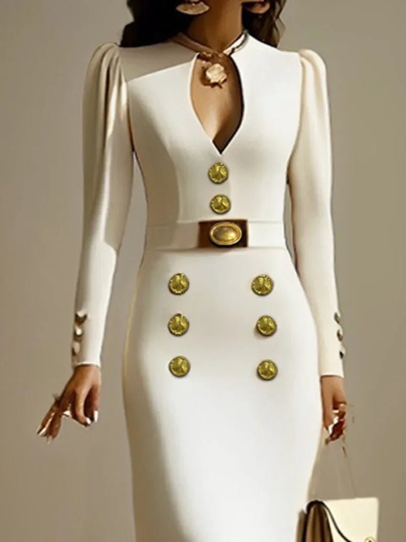 Krisstar 2025 Wedding Evening Banquet Dresses for Women Clothing Formal Original Creation Buttoned Long Sleeve Dress for Ladies - SHOWLU FASHION STORE