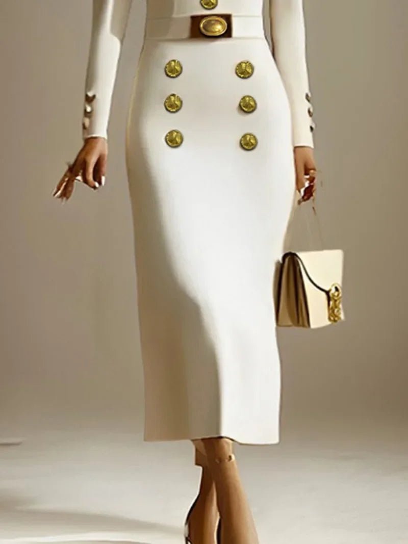 Krisstar 2025 Wedding Evening Banquet Dresses for Women Clothing Formal Original Creation Buttoned Long Sleeve Dress for Ladies - SHOWLU FASHION STORE