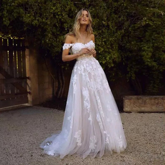 Lace Wedding Dresses Off Shoulder Bride Dress Wedding Gown - SHOWLU FASHION STORE