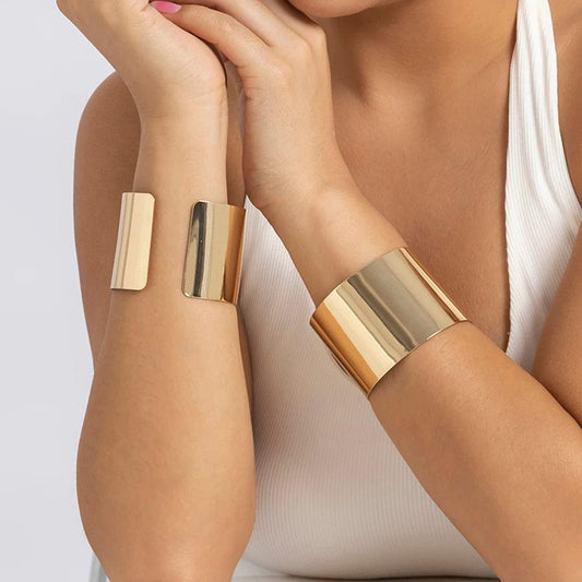 Lacteo Gold Color Smooth Wide Cuff Bracelets Simple Open Big Bangle for Female Women Charm Jewelry Fashion Punk Gifts New - SHOWLU FASHION STORE