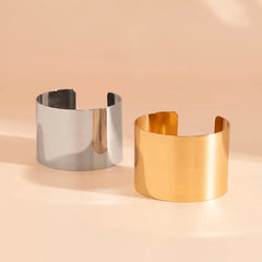 Lacteo Gold Color Smooth Wide Cuff Bracelets Simple Open Big Bangle for Female Women Charm Jewelry Fashion Punk Gifts New - SHOWLU FASHION STORE