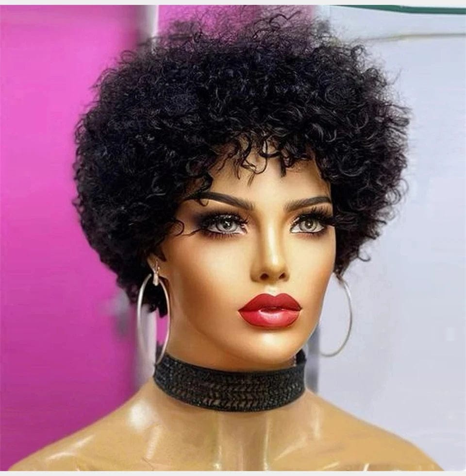 Large Bouncy Afro Kinky Curly Wigs For Black Women Glueless Pre Plucked Machine Made Wig Brazilian Virgin Remy Human Hair Wigs - SHOWLU FASHION STORE