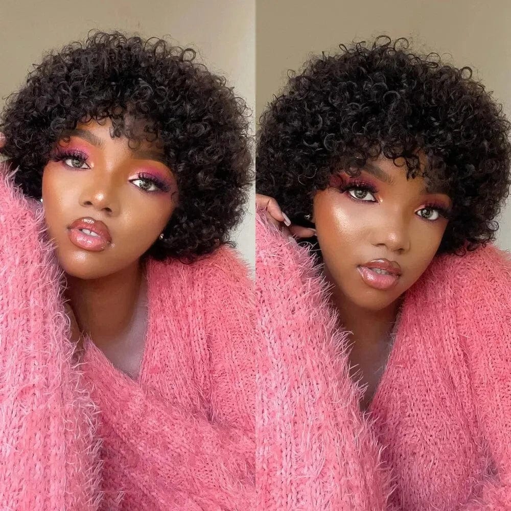 Large Bouncy Afro Kinky Curly Wigs For Black Women Glueless Pre Plucked Machine Made Wig Brazilian Virgin Remy Human Hair Wigs - SHOWLU FASHION STORE
