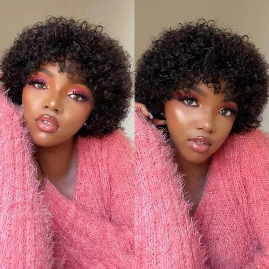 Large Bouncy Afro Kinky Curly Wigs For Black Women Glueless Pre Plucked Machine Made Wig Brazilian Virgin Remy Human Hair Wigs - SHOWLU FASHION STORE