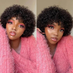 Large Bouncy Afro Kinky Curly Wigs For Black Women Glueless Pre Plucked Machine Made Wig Brazilian Virgin Remy Human Hair Wigs - SHOWLU FASHION STORE