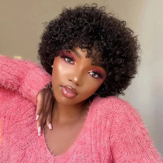 Large Bouncy Afro Kinky Curly Wigs For Black Women Glueless Pre Plucked Machine Made Wig Brazilian Virgin Remy Human Hair Wigs - SHOWLU FASHION STORE