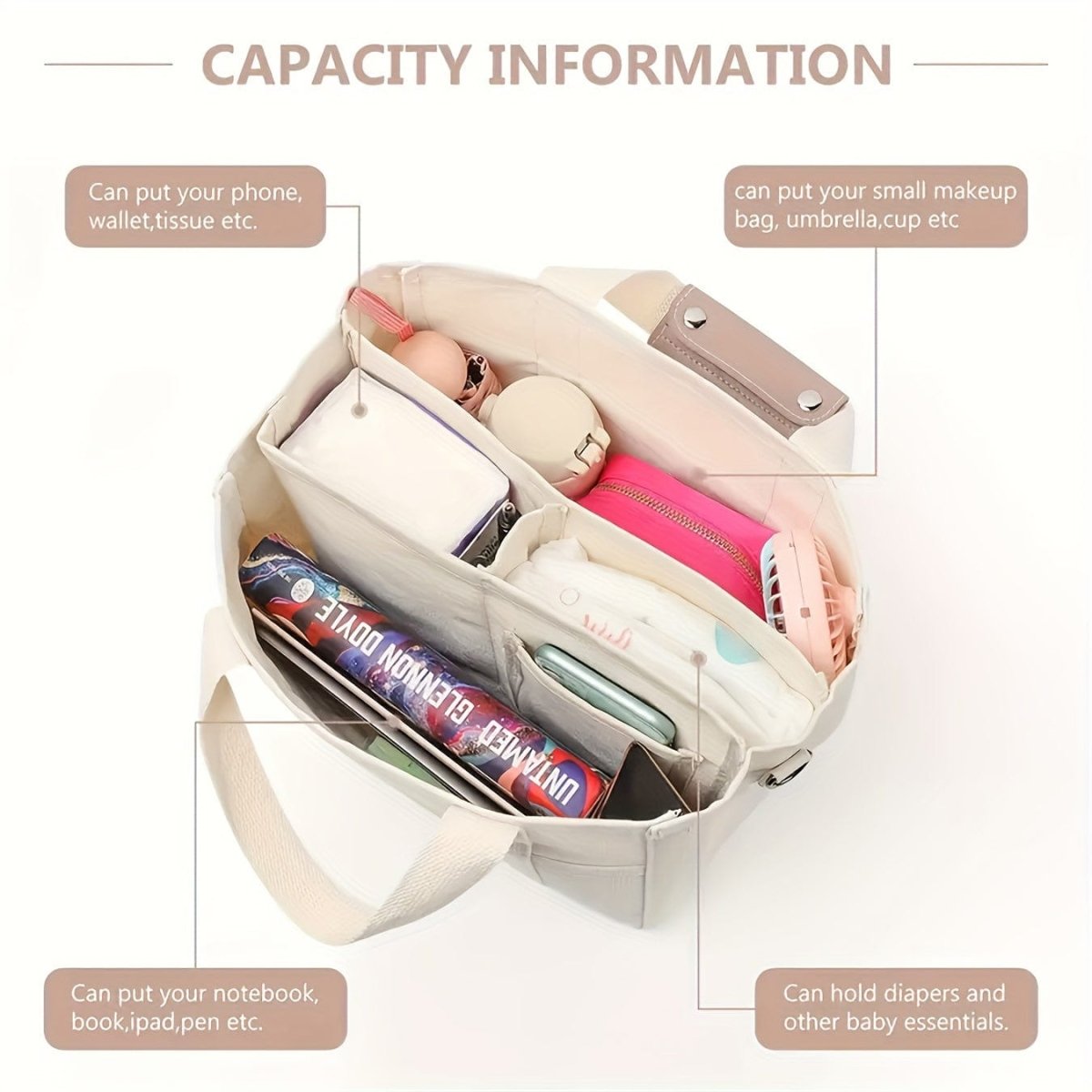 Large Capacity Multi Pocket Shoulder Bag With Compartment, Versatile Handbag With Durable Handles, Beige - SHOWLU FASHION STORE