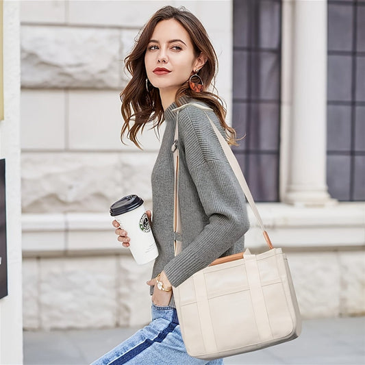 Large Capacity Multi Pocket Shoulder Bag With Compartment, Versatile Handbag With Durable Handles, Beige - SHOWLU FASHION STORE