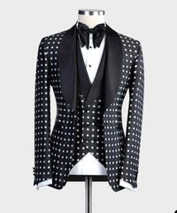 Latest Design Black White Dots Mens Suits For Wedding Shawl Lapel Groom Tuxedos Slim Fit Terno Masculino Prom Party 3 Pieces Set - SHOWLU FASHION STORE