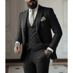 Latest Solid Formal Men's Suit Slim Fit Elegant Groom Tuxedos Wedding Business Party Suits 3 Pieces Sets (Jacket+Vest+Pants) - SHOWLU FASHION STORE