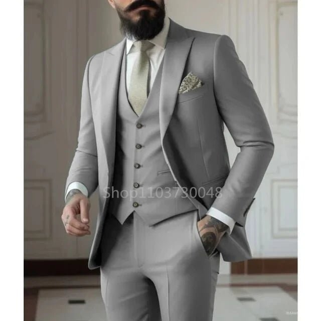 Latest Solid Formal Men's Suit Slim Fit Elegant Groom Tuxedos Wedding Business Party Suits 3 Pieces Sets (Jacket+Vest+Pants) - SHOWLU FASHION STORE