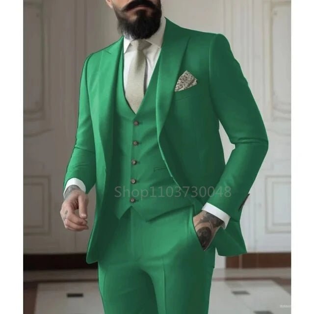 Latest Solid Formal Men's Suit Slim Fit Elegant Groom Tuxedos Wedding Business Party Suits 3 Pieces Sets (Jacket+Vest+Pants) - SHOWLU FASHION STORE