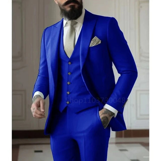 Latest Solid Formal Men's Suit Slim Fit Elegant Groom Tuxedos Wedding Business Party Suits 3 Pieces Sets (Jacket+Vest+Pants) - SHOWLU FASHION STORE