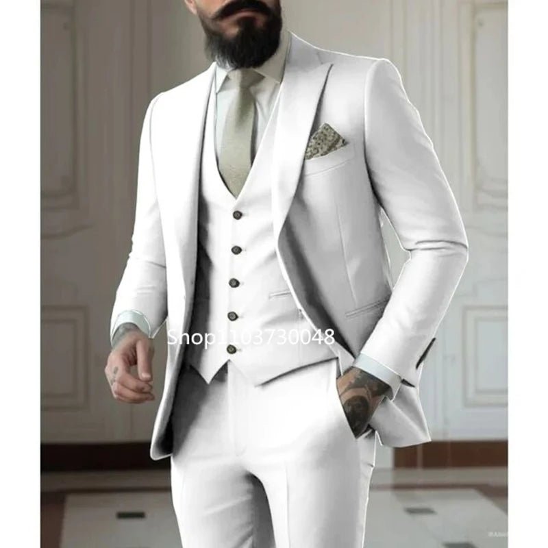 Latest Solid Formal Men's Suit Slim Fit Elegant Groom Tuxedos Wedding Business Party Suits 3 Pieces Sets (Jacket+Vest+Pants) - SHOWLU FASHION STORE