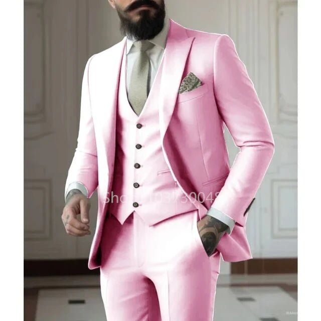 Latest Solid Formal Men's Suit Slim Fit Elegant Groom Tuxedos Wedding Business Party Suits 3 Pieces Sets (Jacket+Vest+Pants) - SHOWLU FASHION STORE