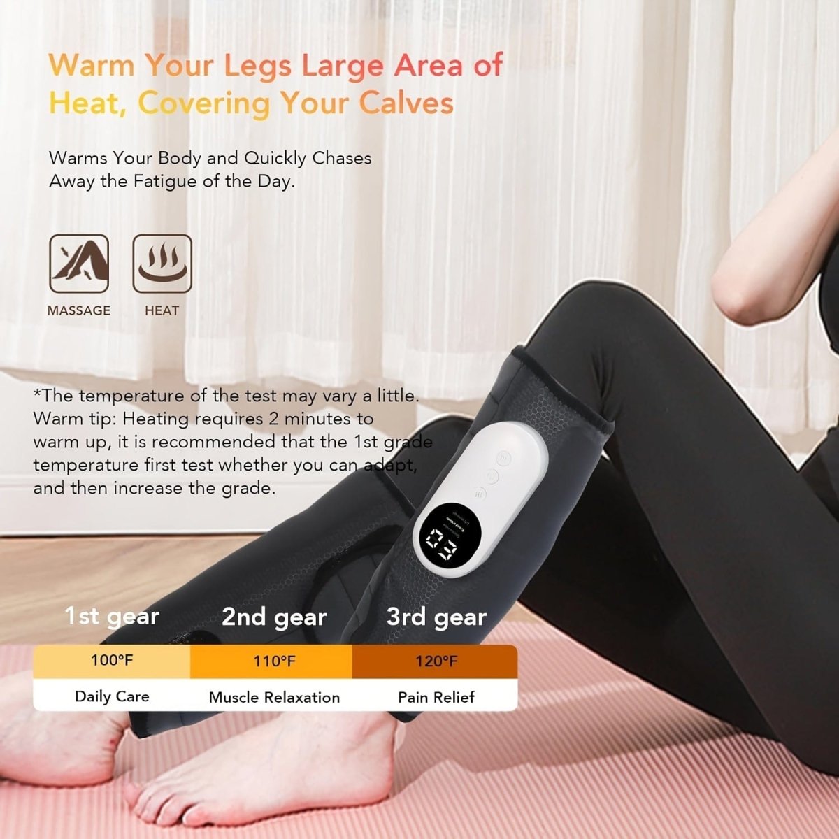 Leg Massager For Circulation And Pain Relief, Calf Air Compression Massager With Heat, Leg Massager With 3 Intensities, 3 Modes, Easy To Use, Muscle Relaxation, Support For Legs And Feet Discomfort, Helps With Muscle Stiffnes - SHOWLU FASHION STORE