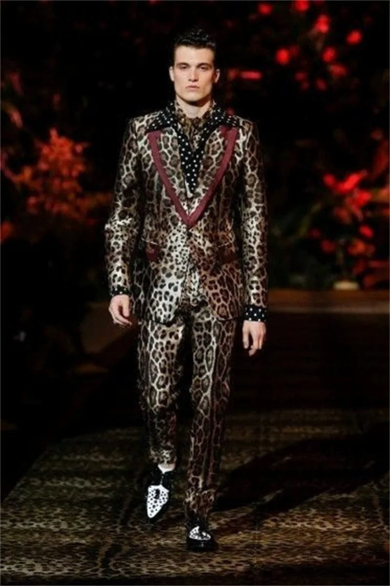 Leopard Velvet Men's Suit Pants Set Wedding Tuxedo Formal Business Best Man Groom 2 Piece Blazer Coat Trousers Tailored Made - SHOWLU FASHION STORE