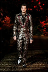 Leopard Velvet Men's Suit Pants Set Wedding Tuxedo Formal Business Best Man Groom 2 Piece Blazer Coat Trousers Tailored Made - SHOWLU FASHION STORE