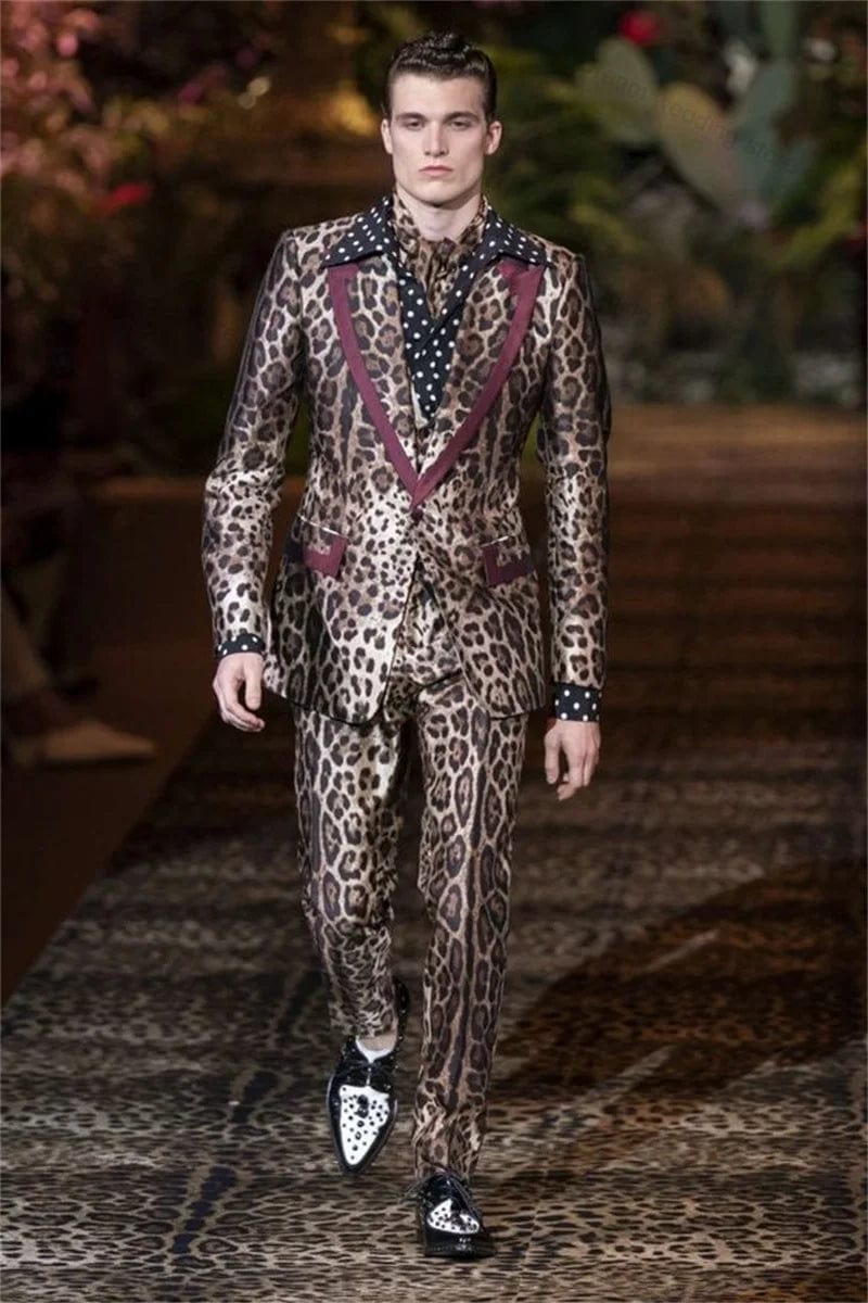 Leopard Velvet Men's Suit Pants Set Wedding Tuxedo Formal Business Best Man Groom 2 Piece Blazer Coat Trousers Tailored Made - SHOWLU FASHION STORE