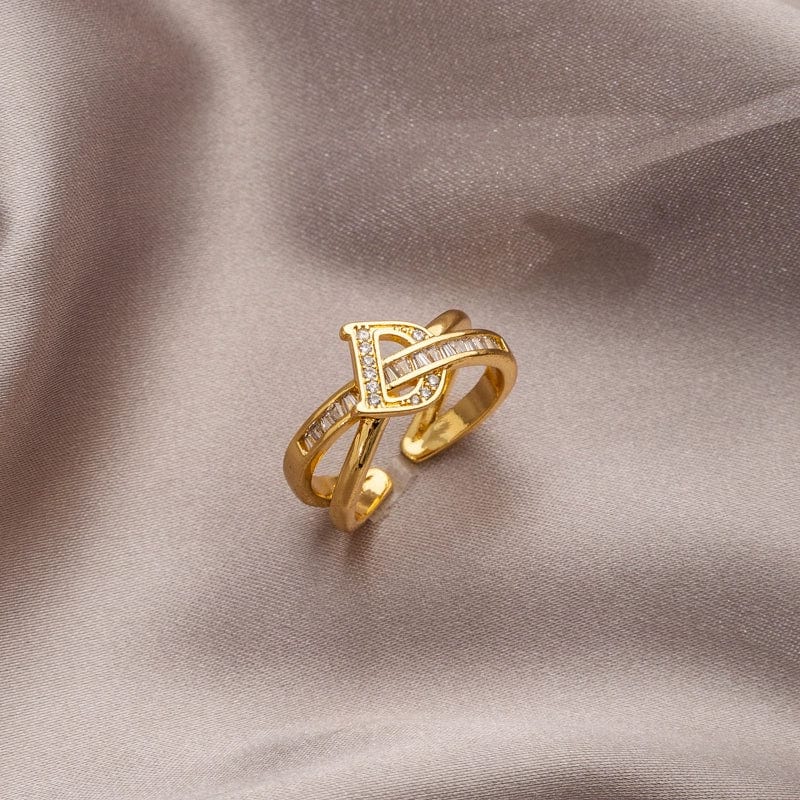 Letter Women's Cool Design Open Ring Zircon - SHOWLU FASHION STORE
