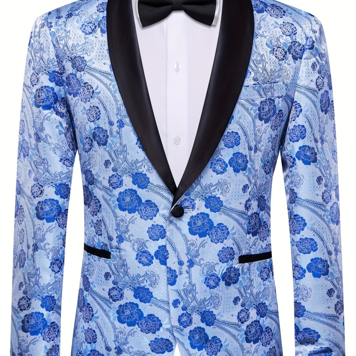 Light Blue Jacquard Button Blazer Shawl Lapel Suit Jacket for Wedding, Retro Style Polyester Blend, Fall/Winter Casual Jacket for Men, 1pc, Autumn Winter Wear | Vintage Aesthetic | Formal Fit Jacket - SHOWLU FASHION STORE
