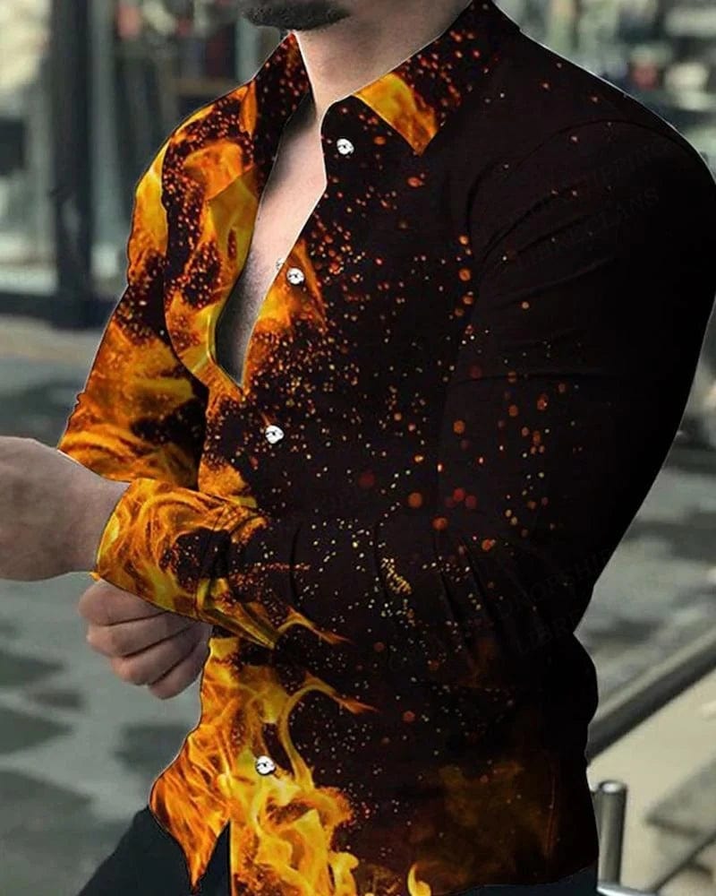 Lightning Hawaiian Shirts Floral 3d Printed Shirts Men Fashion Shirt Long Sleeve Casual Beach Blouse Lapel Blouse Men's Clothing - SHOWLU FASHION STORE