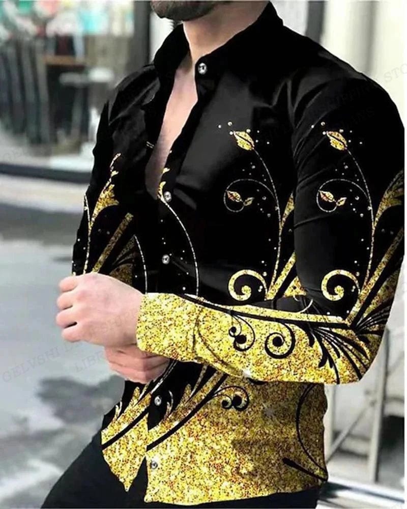 Lightning Hawaiian Shirts Floral 3d Printed Shirts Men Fashion Shirt Long Sleeve Casual Beach Blouse Lapel Blouse Men's Clothing - SHOWLU FASHION STORE