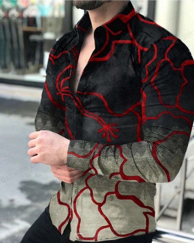 Lightning Hawaiian Shirts Floral 3d Printed Shirts Men Fashion Shirt Long Sleeve Casual Beach Blouse Lapel Blouse Men's Clothing - SHOWLU FASHION STORE
