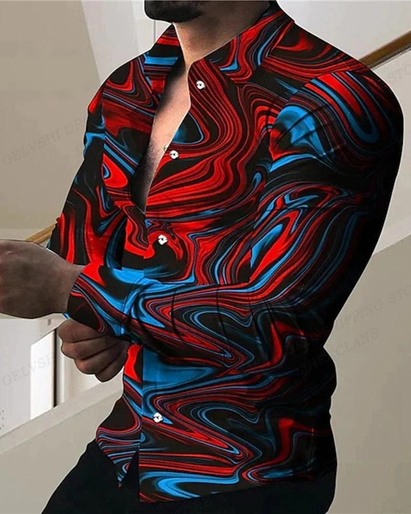 Lightning Hawaiian Shirts Floral 3d Printed Shirts Men Fashion Shirt Long Sleeve Casual Beach Blouse Lapel Blouse Men's Clothing - SHOWLU FASHION STORE