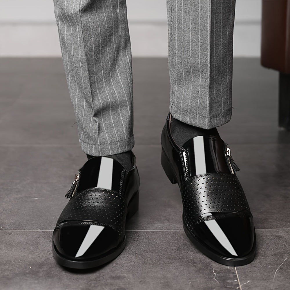Lightweight Mens Pointed Oxford Dress Shoes, Zipper Breathable Loafers for Formal Business Casual Slip On Tuxedo - SHOWLU FASHION STORE