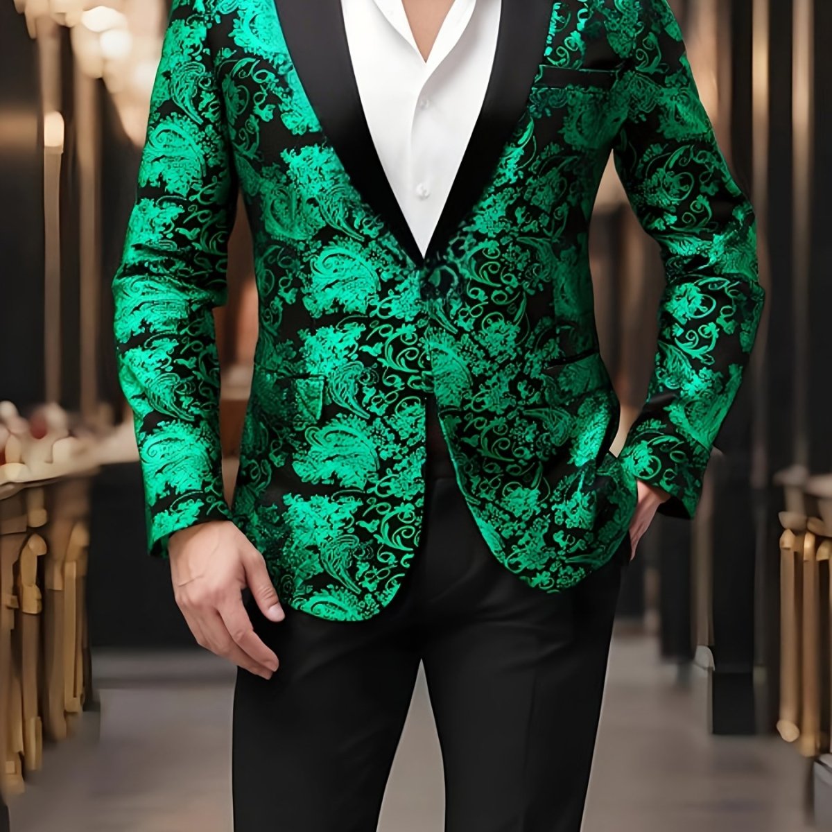 LINEZISEID Men's Fashion Blazer with Red Paisley Pattern - One Button, Lapel Collar, Casual Polyester Suit Jacket, 1200 Needles, Ideal for Weddings and Casual Attire - SHOWLU FASHION STORE
