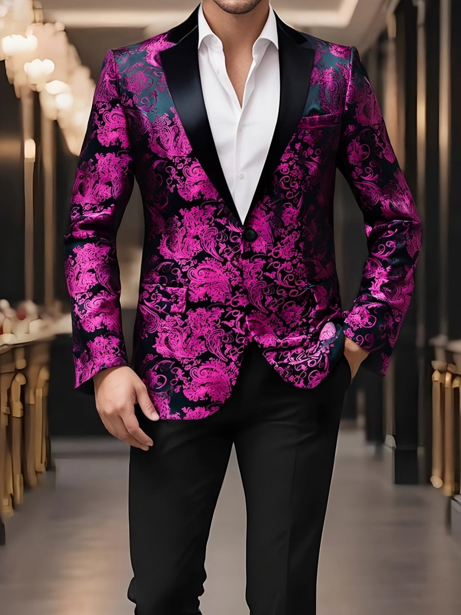 LINEZISEID Men's Fashion Blazer with Red Paisley Pattern - One Button, Lapel Collar, Casual Polyester Suit Jacket, 1200 Needles, Ideal for Weddings and Casual Attire - SHOWLU FASHION STORE