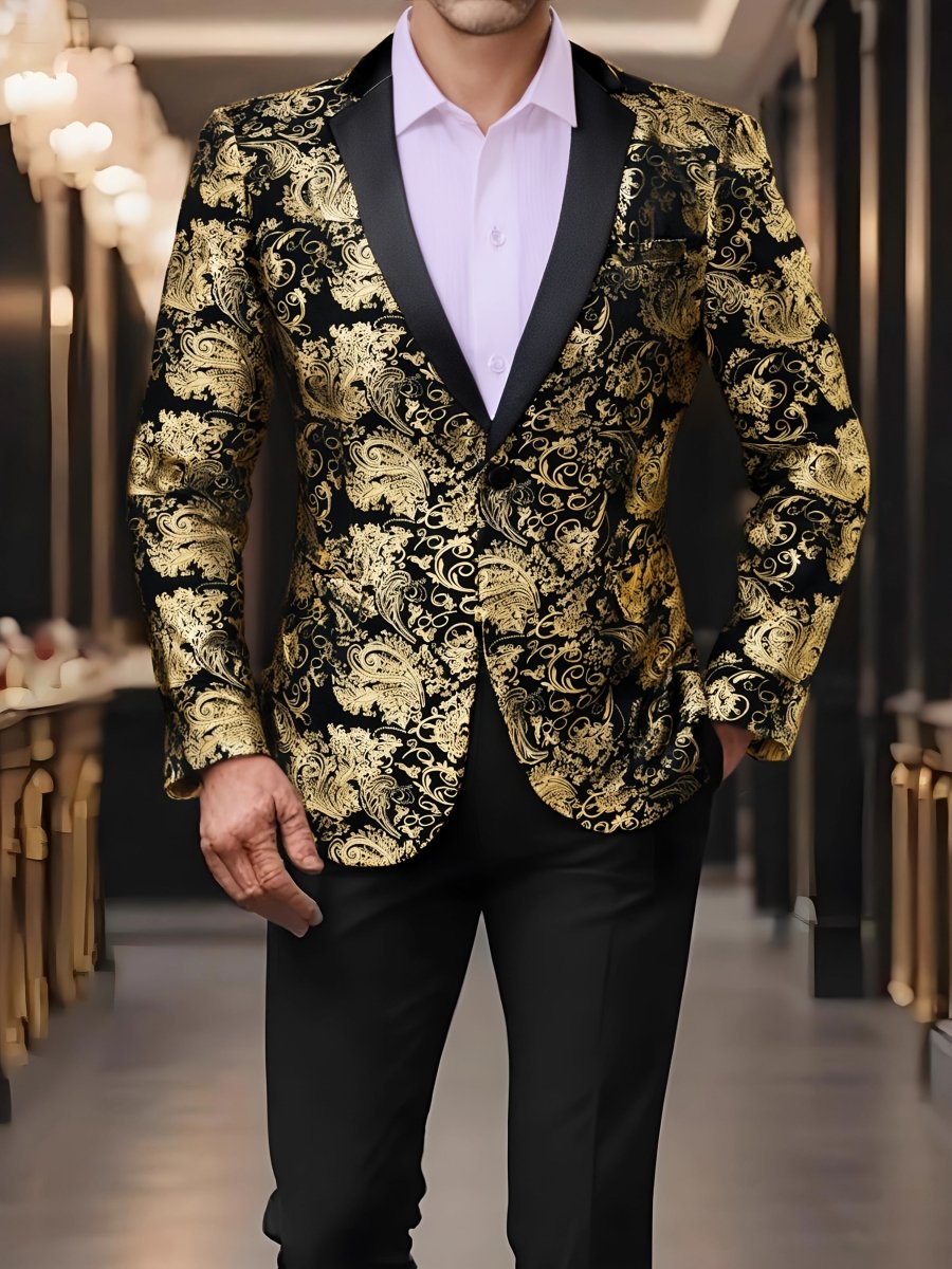 LINEZISEID Men's Fashion Blazer with Red Paisley Pattern - One Button, Lapel Collar, Casual Polyester Suit Jacket, 1200 Needles, Ideal for Weddings and Casual Attire - SHOWLU FASHION STORE