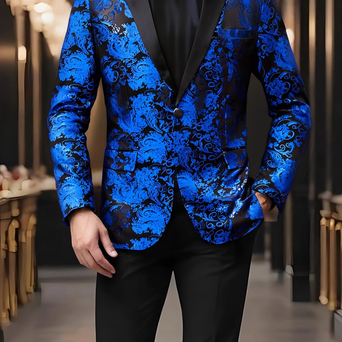LINEZISEID Men's Fashion Blazer with Red Paisley Pattern - One Button, Lapel Collar, Casual Polyester Suit Jacket, 1200 Needles, Ideal for Weddings and Casual Attire - SHOWLU FASHION STORE