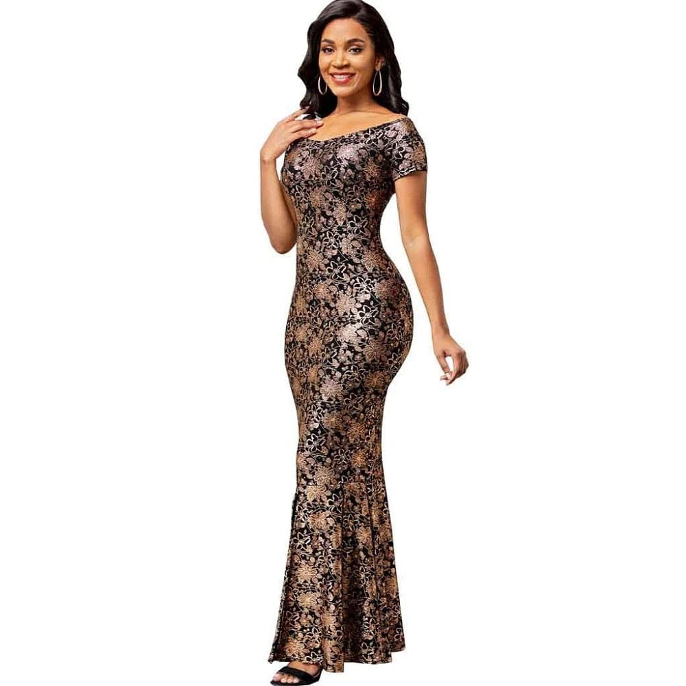 Long Dresses for Women 2024 Luxury Designer Off the Shoulder Short Sleeve Sexy Slit Maxi Dress Classy Elegant Flower Party Dress - SHOWLU FASHION STORE
