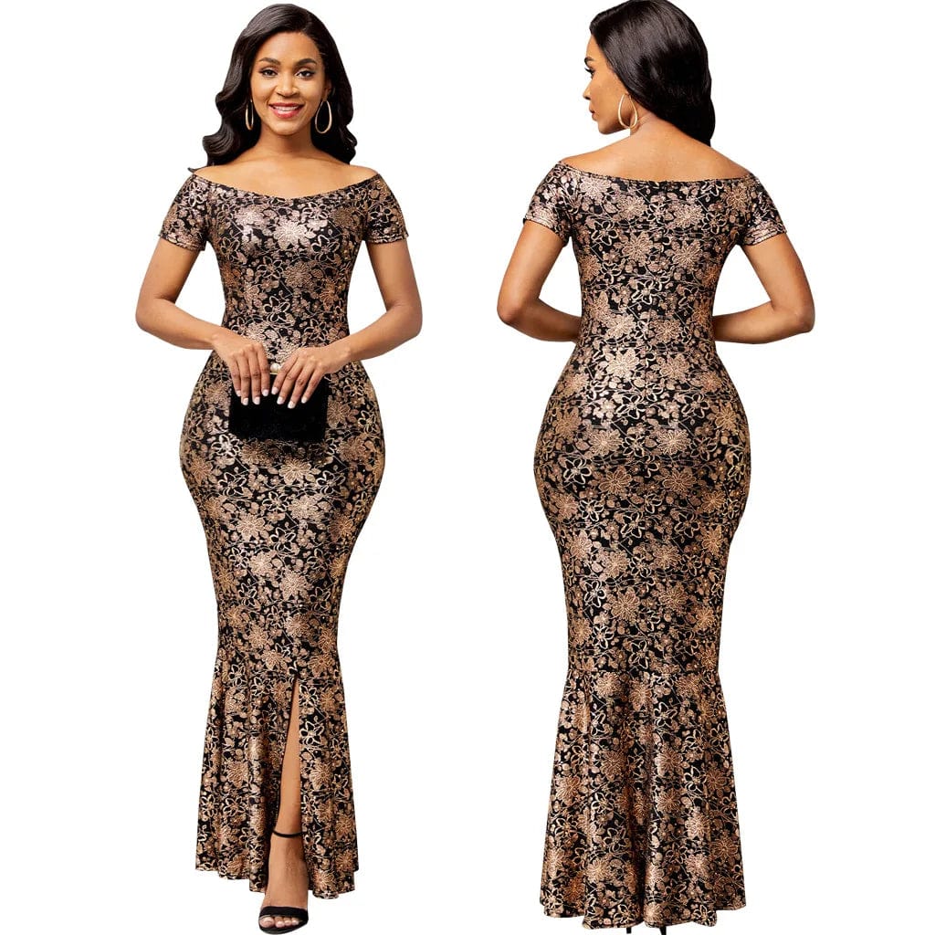 Long Dresses for Women 2024 Luxury Designer Off the Shoulder Short Sleeve Sexy Slit Maxi Dress Classy Elegant Flower Party Dress - SHOWLU FASHION STORE