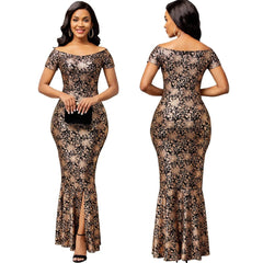Long Dresses for Women 2024 Luxury Designer Off the Shoulder Short Sleeve Sexy Slit Maxi Dress Classy Elegant Flower Party Dress - SHOWLU FASHION STORE