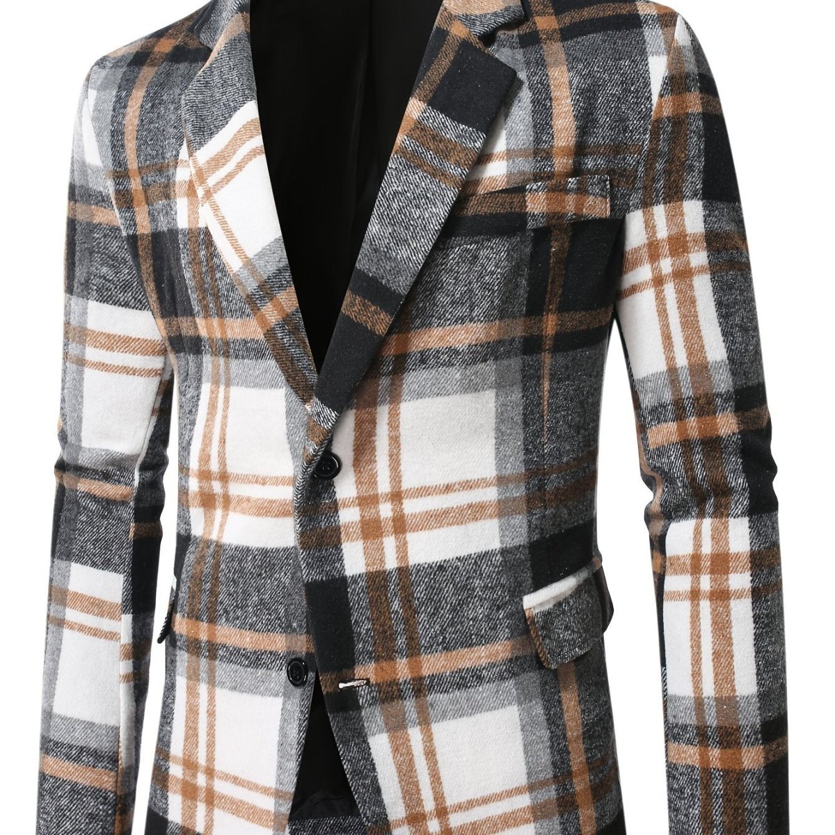 Long Sleeve Polyester Men's Casual Plaid Brushed Blazer - Perfect for Fall/Winter - SHOWLU FASHION STORE