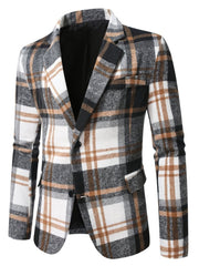 Long Sleeve Polyester Men's Casual Plaid Brushed Blazer - Perfect for Fall/Winter - SHOWLU FASHION STORE