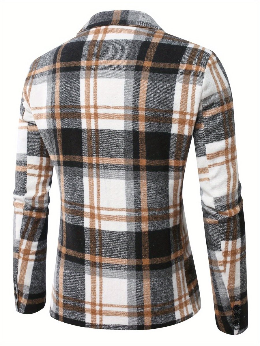 Long Sleeve Polyester Men's Casual Plaid Brushed Blazer - Perfect for Fall/Winter - SHOWLU FASHION STORE
