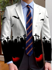 [Long Sleeve Single Breasted Jacket] 1pc Men'S All - Season Polyester Suit Jacket with Halloween Theme Print - Mature Style, Slight Stretch, Long Sleeve, Single Breasted with Lapel Collar, Regular Fit, Button Details - Casual W - SHOWLU FASHION STORE